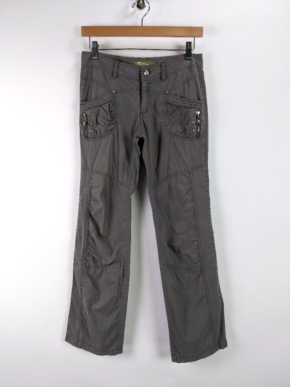 G&L Womens Cargo Utility Pants Ruched Zip Pockets Straight Leg Gray Size XS/S